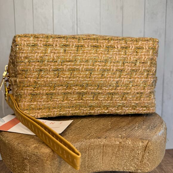 Tweed Pouch with Removable Wristlet Strap Tan Neutral Bag NEW FAST SHIP - Picture 1 of 7